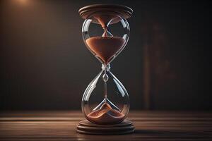 Hourglass with flowing sand, time passing concept. generative ai photo