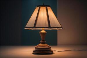 Lamp on the table in the dark room. photo