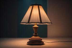 Lamp on the table in the dark room. generative ai photo