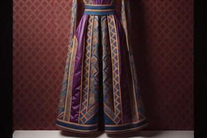 Luxury evening dress with embroidery on the window. photo