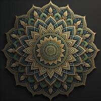 Luxury gold mandala on black background. Vector illustration. generative ai photo