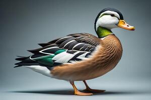 Mallard duck on a gray background. photo