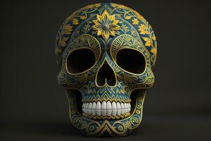 mexicano azúcar cráneo en oscuro antecedentes. generativo ai foto