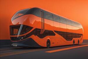 Modern bus on the road at sunset. photo