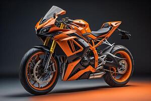 Modern powerful super sports motorcycle on a dark background. generative ai photo