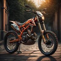 Motorcycle on the street in the evening. photo