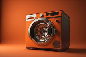 moderno Lavado máquina en un naranja antecedentes. generativo ai foto