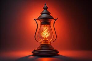 Old kerosene lamp on a red background. photo