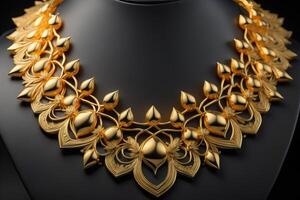 Necklace on black background. Luxury jewelry. generative ai photo