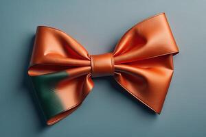 Orange bow tie on a blue background. generative ai photo