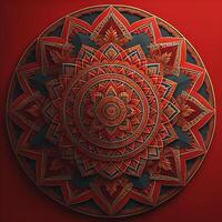 Oriental pattern on a red background. Mandala. Vector illustration. generative ai photo