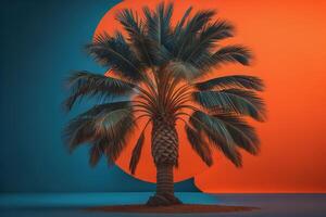 Palm tree on the background of the sunset. generative ai photo