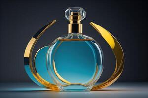 Perfume bottle on dark background. photo