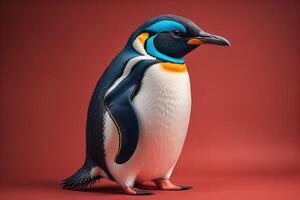 Penguin isolated on red background. photo