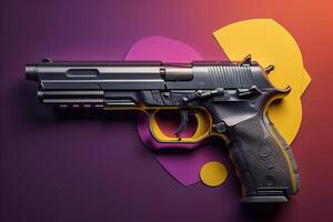 Pistol on colorful background. generative ai photo