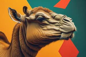 Portrait of a camel on a colored background. photo
