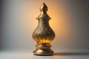 Ramadan Kareem. Golden lamp on a white background. generative ai photo