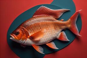 Red gold fish on a blue background. photo