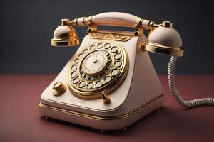 Retro telephone on a brown background.  generative ai photo