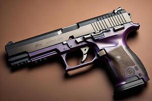Semi-automatic pistol on brown background. photo