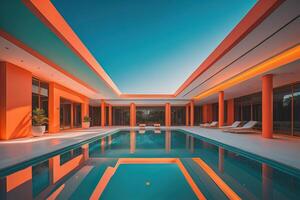 Swimming pool in a modern villa at night. photo