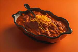 Traditional mexican chili con carne in bowl on orange background. generative ai photo