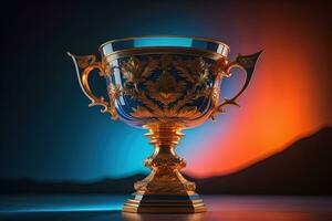 Trophy cup on a dark background. generative ai photo