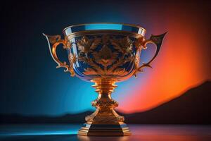 Trophy cup on a dark background. generative ai photo