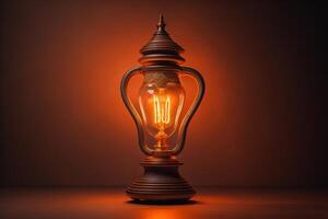 Vintage kerosene lamp on dark background. photo