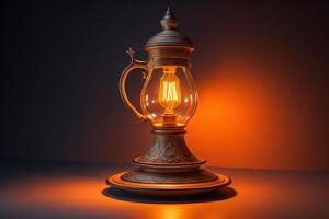 Vintage kerosene lamp on a dark background. photo