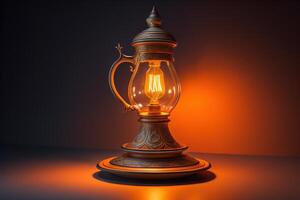 Vintage kerosene lamp on a dark background. generative ai photo