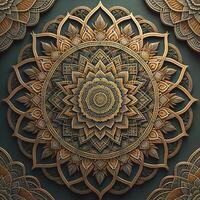 Vintage mandala on green background. Ethnic decorative element. photo