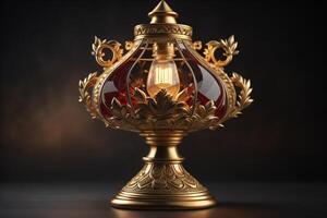 Vintage oil lamp on a dark background. photo
