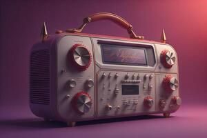 Vintage radio on a purple background. photo