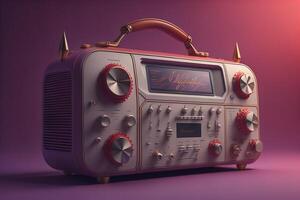 Vintage radio on a purple background. generative ai photo