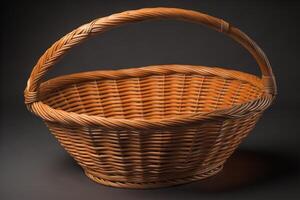 Wicker basket on black background. generative ai photo