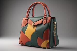 Women's leather bag on a gray background. photo