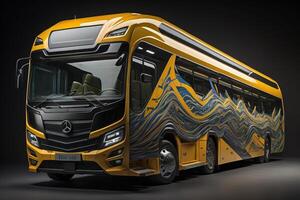 Yellow bus on a black background. photo