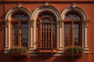 Windows of an old building in Vilnius, Lithuania. Vilnius is the capital and largest city of Lithuania. generative ai photo