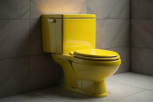 Yellow toilet bowl in a modern bathroom. generative ai photo