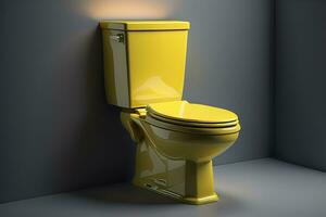 Yellow toilet in the dark room. generative ai photo