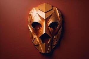 a golden mask on a dark red background. generative ai photo