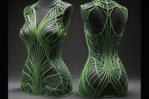 a female mannequin with green abstract pattern. photo