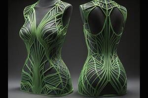 un hembra maniquí con verde resumen modelo. generativo ai foto