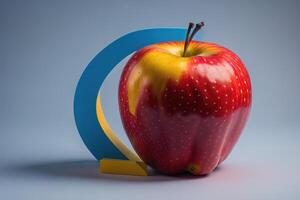 a red apple on a blue background. photo