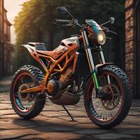 a retro motorcycle on the street in the evening. photo
