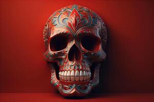 a skull on a red background. Halloween concept. generative ai photo