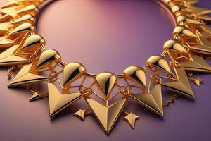 golden hearts over purple background with vignette. generative ai photo