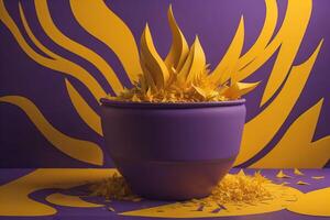 flower pot with yellow petals on purple background. generative ai photo