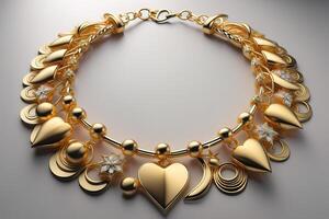 golden necklace with hearts on a gray background. photo